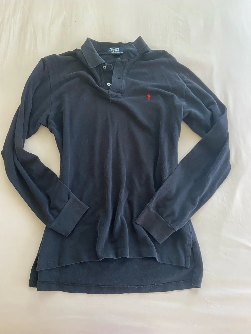 ralph lauren black long-sleeve polo with red logo